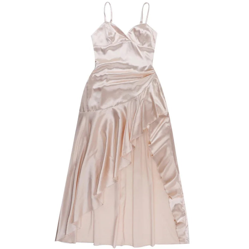 שמלת מקסי סאטן מלמלה בעיטור שסע - סיאנה