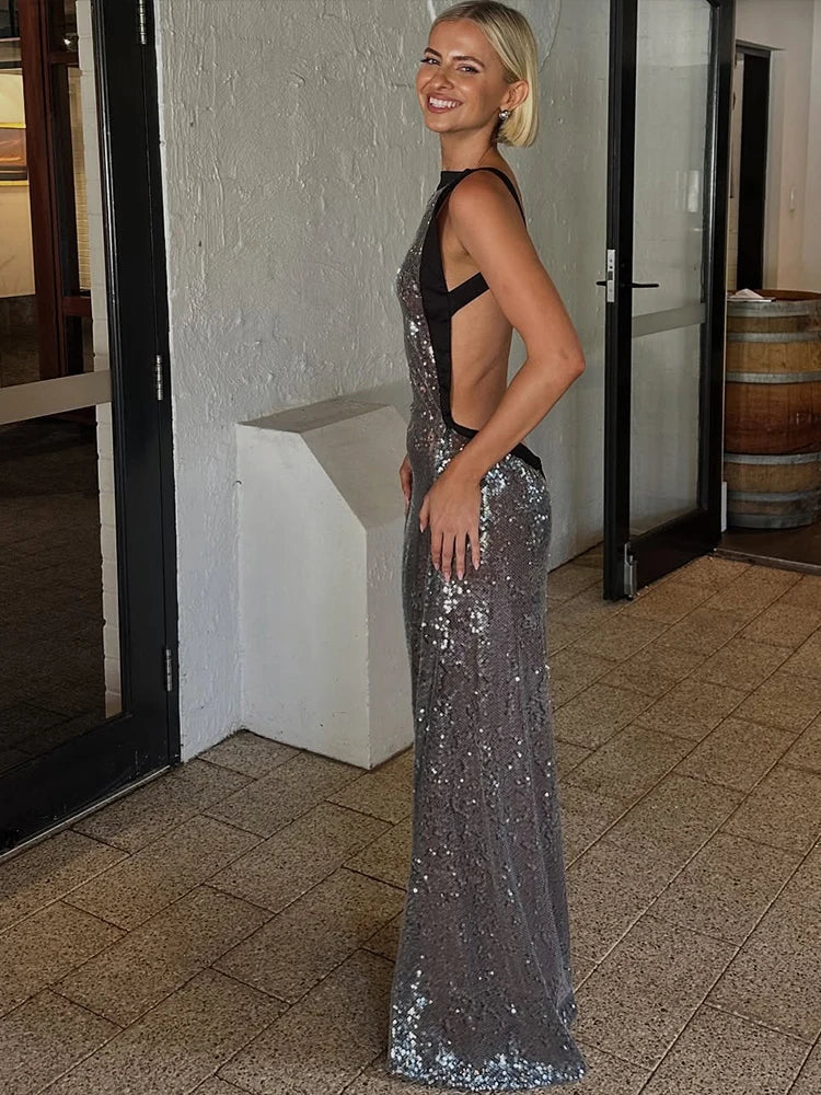 Open Back Sequin Maxi Dress - Lexi