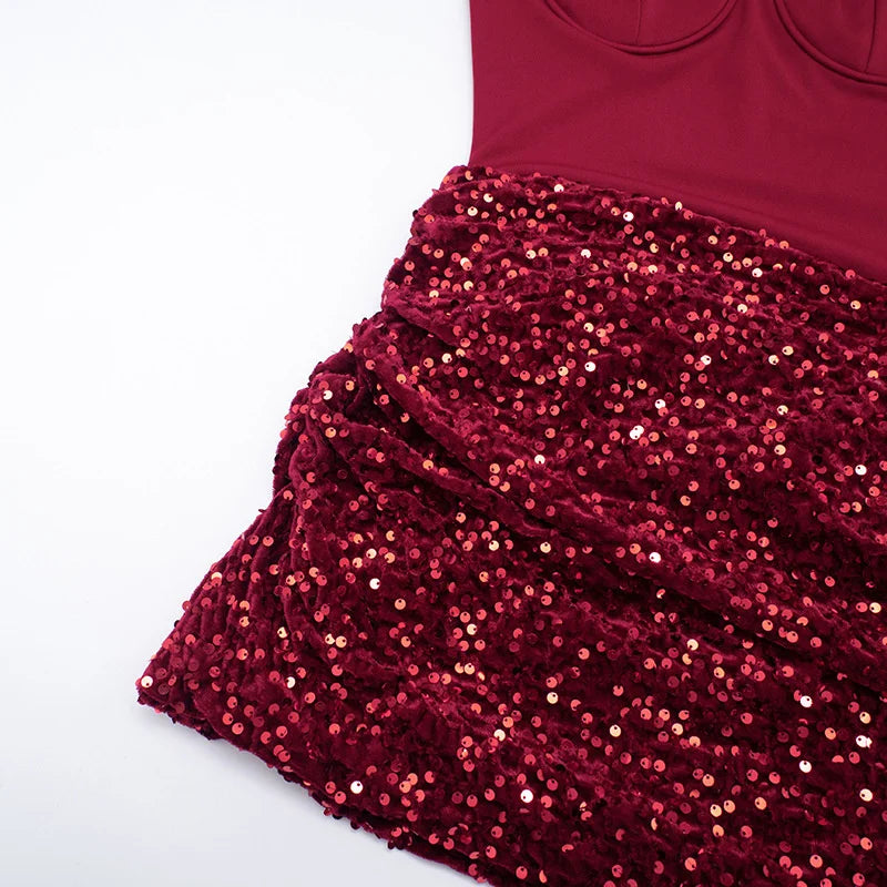 Sequin mini dress with scarf decoration - GIGI