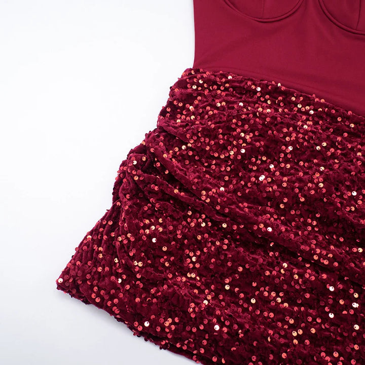 Sequin mini dress with scarf decoration - GIGI