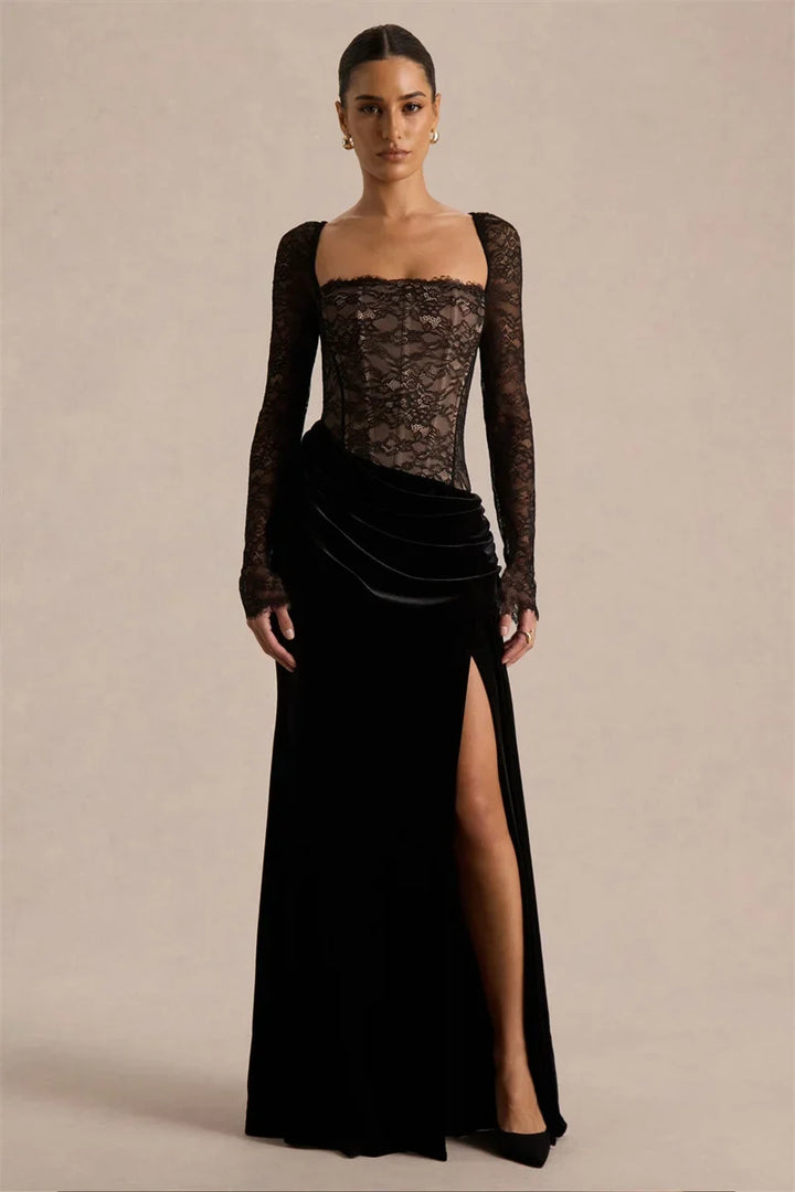 Velvet maxi dress with a lace corset design - CORI