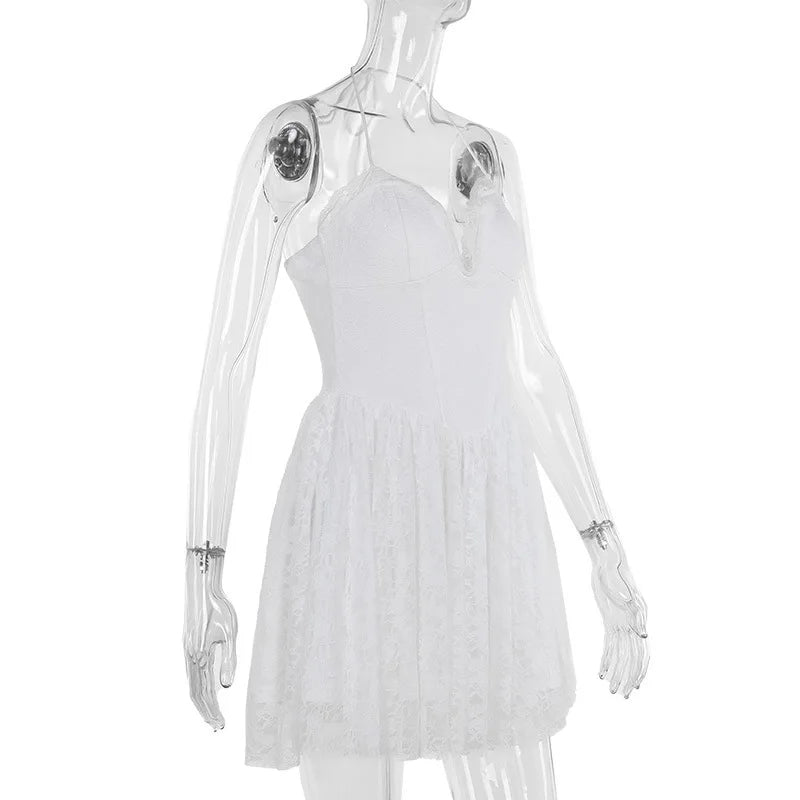 שמלת מיני תחרה בגזרת A קשירה בצוואר - אל