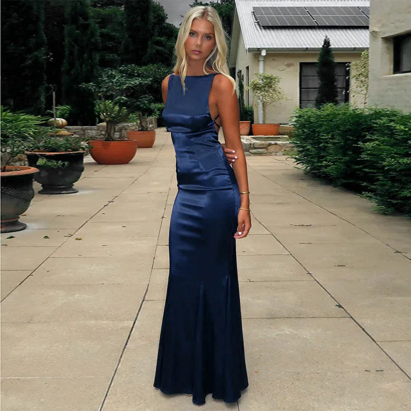 שמלת מקסי סאטן גב פתוח - ריין