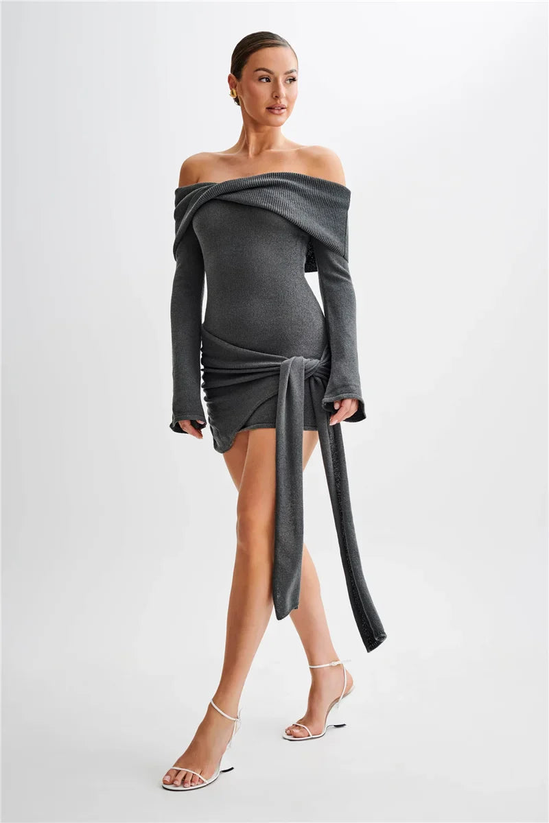 שמלת מיני סרוגה בעיצוב קשירה כתפים חשופות - קארין