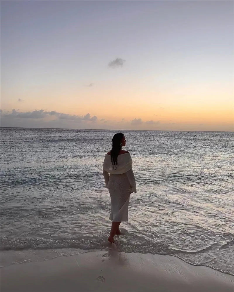 שמלת מקסי סרוגה כתפיים חשופות - אריקה