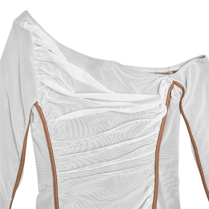 שמלת מידי כיווצים קו צוואר משופע - LOV