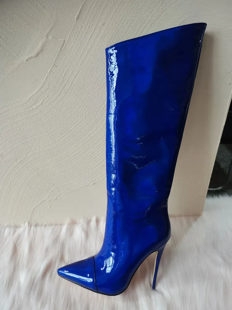 High-heeled pointed-toe boots in shiny leather design - Sloane