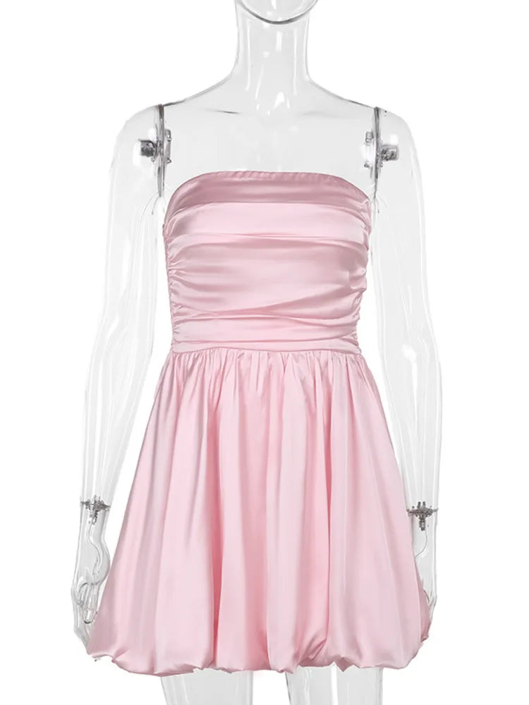 שמלת מיני סטרפלס סאטן בגזרת בלון - ג'ימי