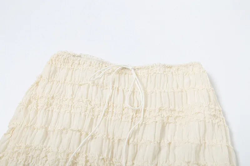 סט שני חלקים בעיצוב שיפון וכיווצים טופ קשירה וחצאית מקסי - אורורה