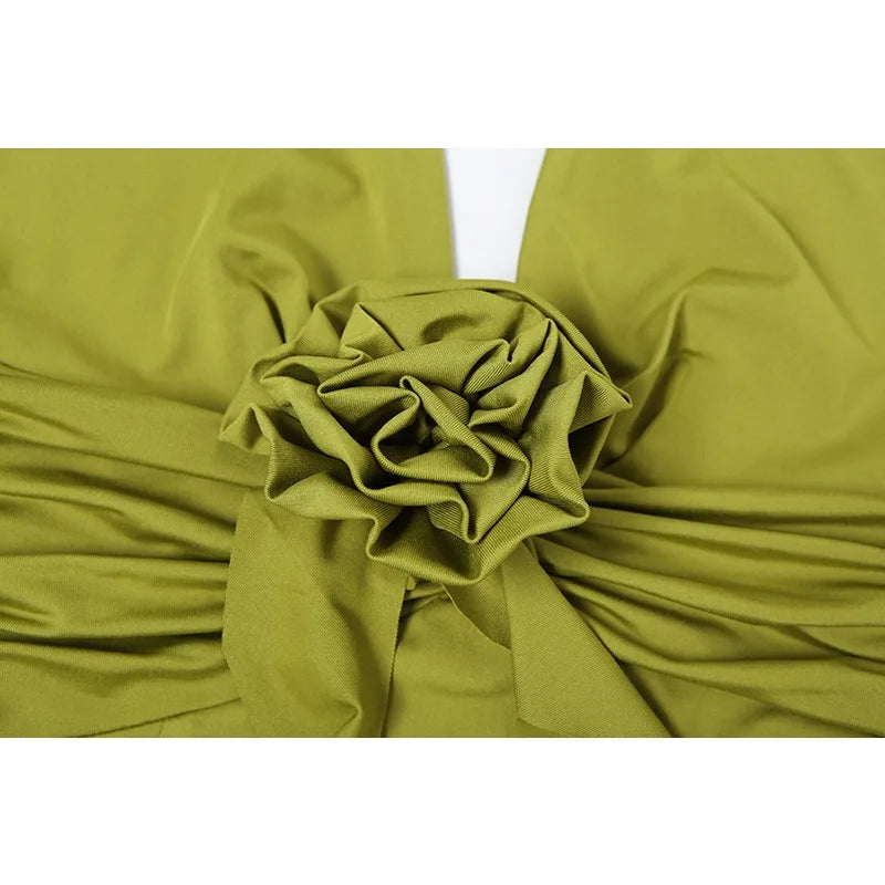 שמלת מקסי בעיטור מלמלה ופרח גב פתוח  - Maxine