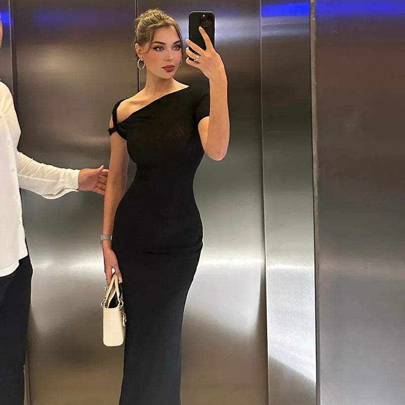 שמלת מקסי בעיצוב שרוול מגולגל - מרין