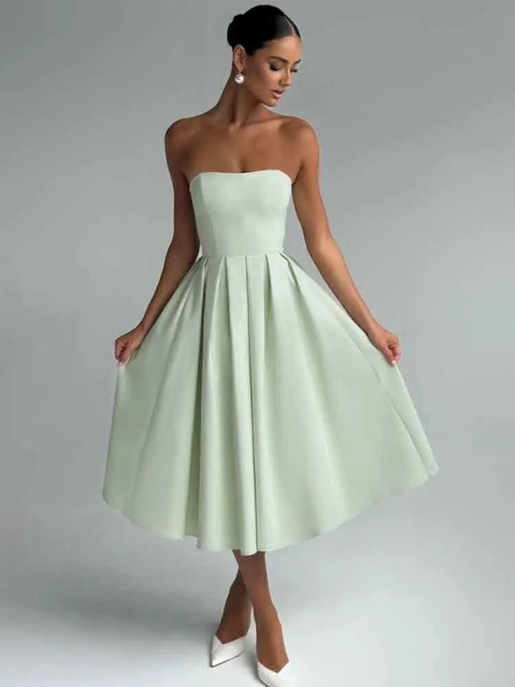 שמלת מידי סטרפלס בגזרת A - ארייא