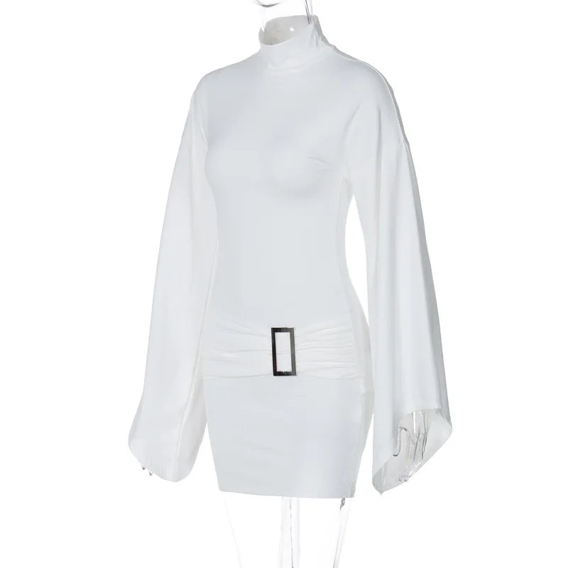 שמלת מיני גולף בעיטור חגורה שרוולים מלקחים - מוראל