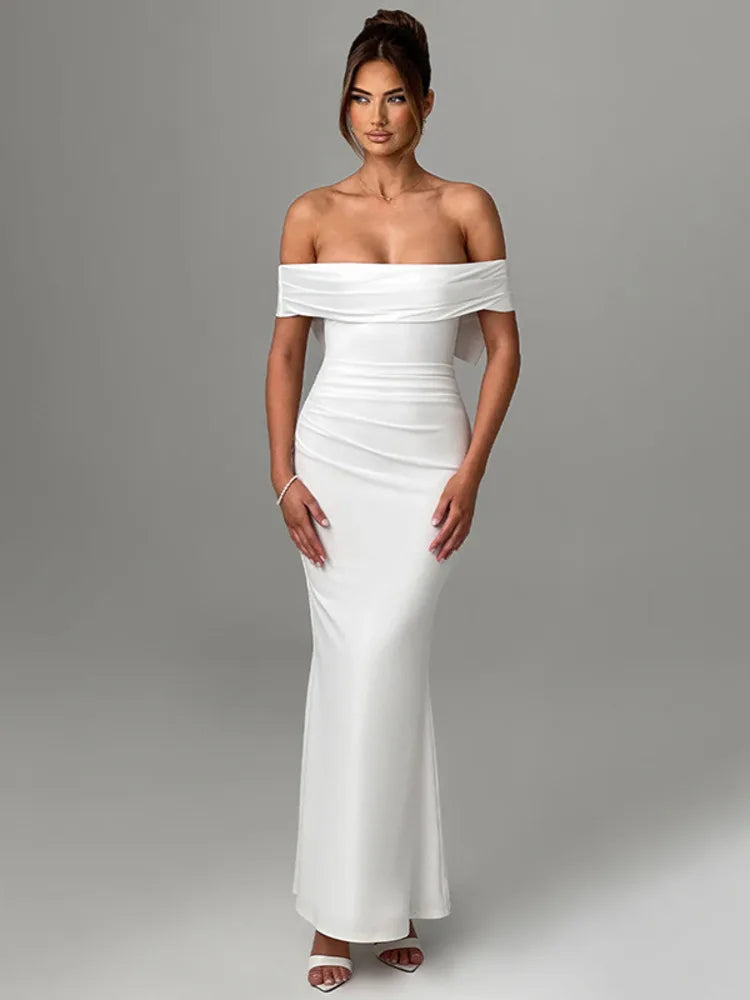 שמלת מקסי כתפיים חשופות בעיטור פפיון בגב - סיסיליה