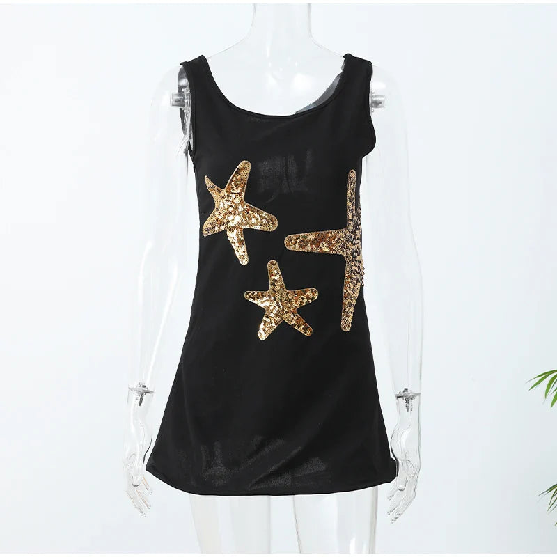 שמלת מיני בעיטור כוכבי ים פייטים - Daisy