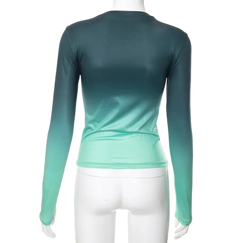 חולצת סתיו דקה שרוולים ארוכים בעיצוב אומברה צבעים - סייאנה