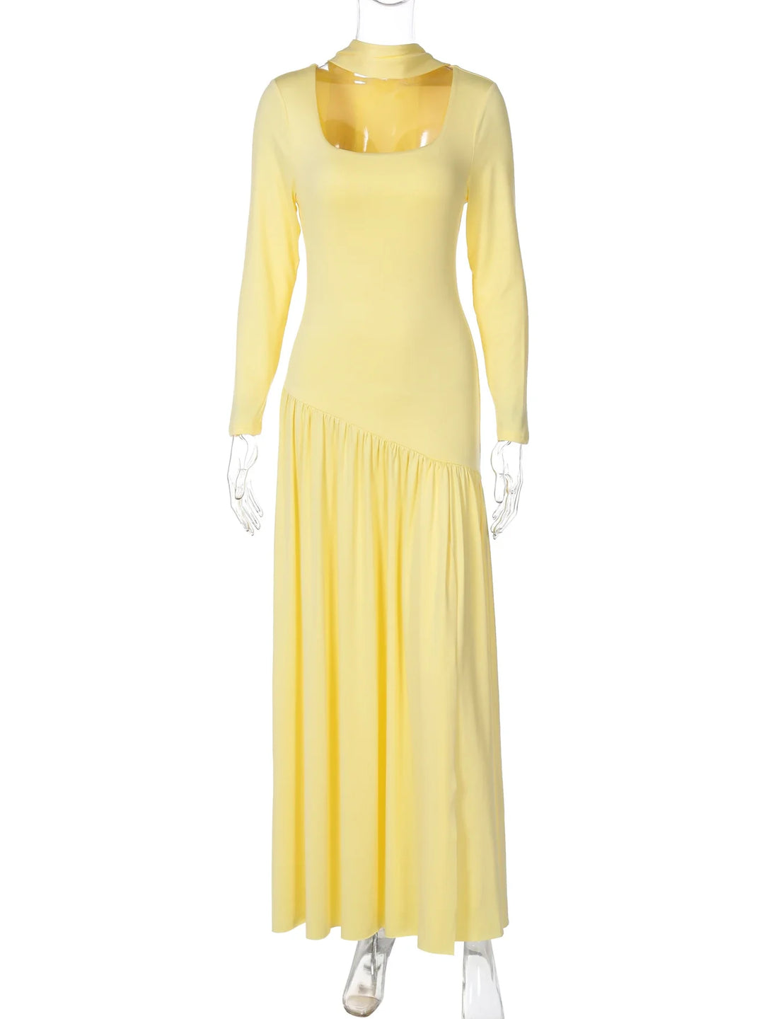 Elegant maxi dress with a slit design and a scarf decoration - RONA LI