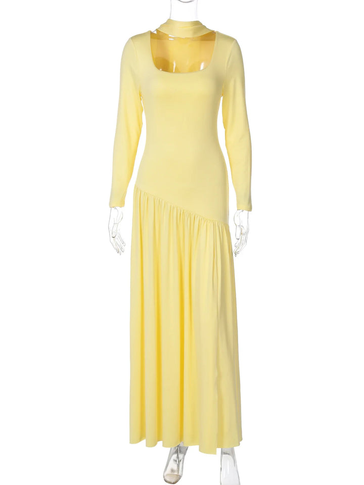 Elegant maxi dress with a slit design and a scarf decoration - RONA LI