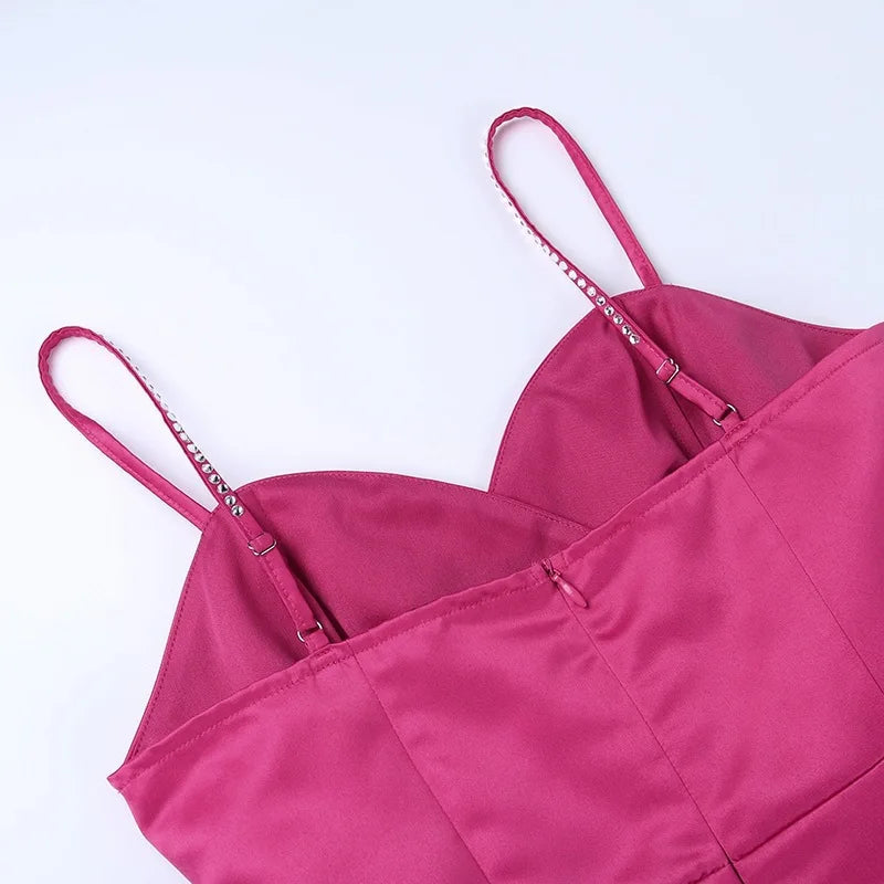 שמלת מיני סאטן בגזרת A כתפיות זרקונים - MIEL