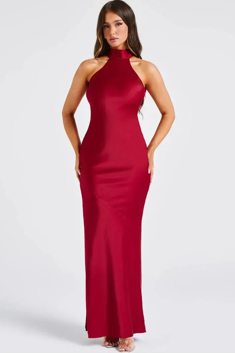 שמלת סאטן מקסי קולר בעיטור שסע - אמארי