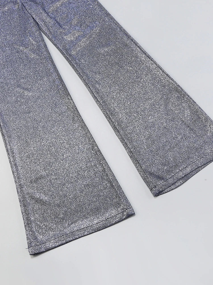 חליפת 3 חלקים גליטר מנצנצת חזייה בלייזר ומכנסיים פדלפון גזרה גבוהה - גלורי