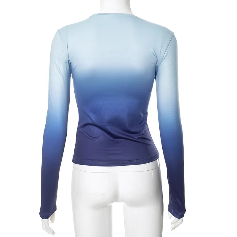 חולצת סתיו דקה שרוולים ארוכים בעיצוב אומברה צבעים - סייאנה