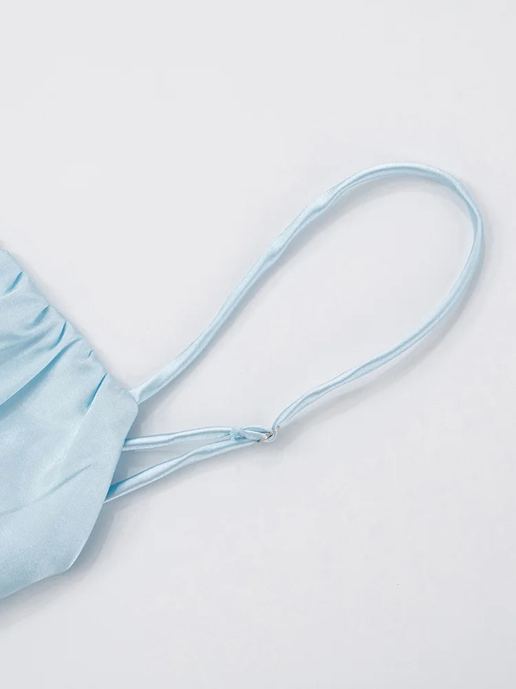 שמלת מקסי סאטן בעיטור רשת וצעיף תואם - סלסטה