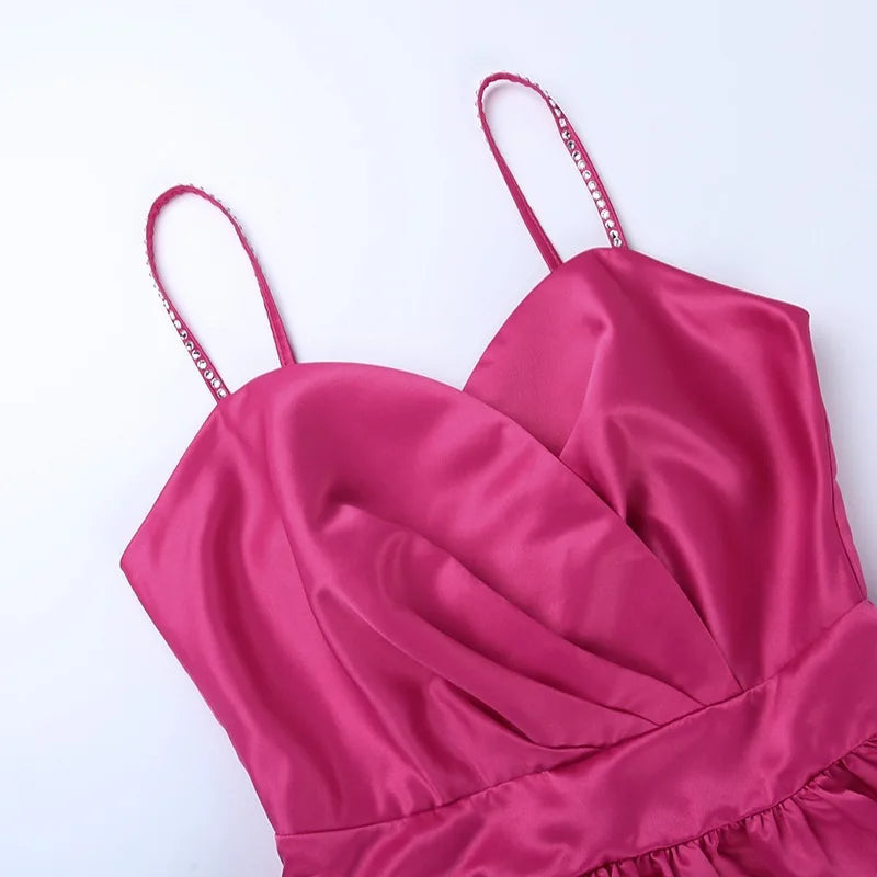 שמלת מיני סאטן בגזרת A כתפיות זרקונים - MIEL