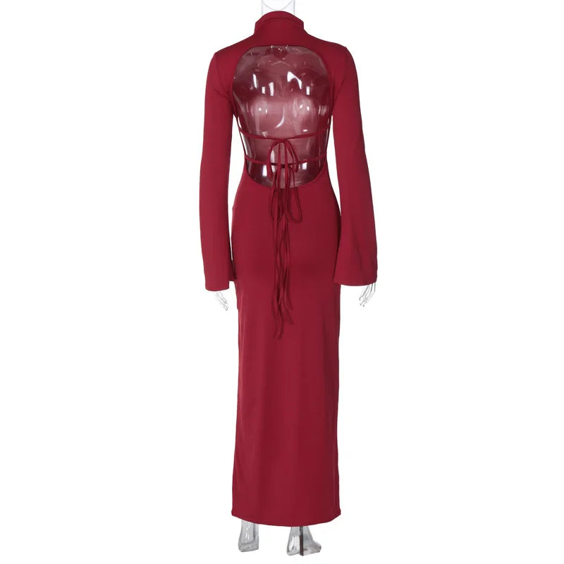 שמלת מקסי גב פתוח צווארון גולף - טאיה