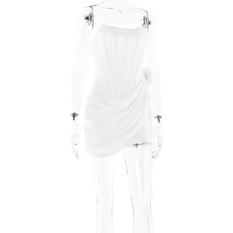 שמלת מיני סטרפלס מחוך בעיטור פרח וראפלס - מיקה