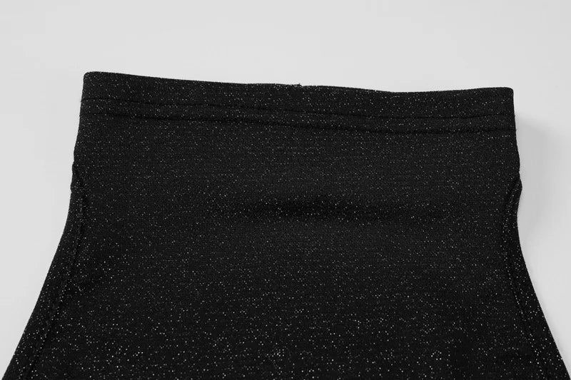 שמלת מקסי נצנצים צמודה בגזרת גולף גב פתוח בעיטור צעיף תואם - מילגרוס