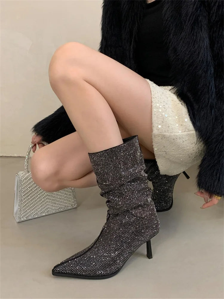 Pointed-heel boots with glittering rhinestones - Blakely