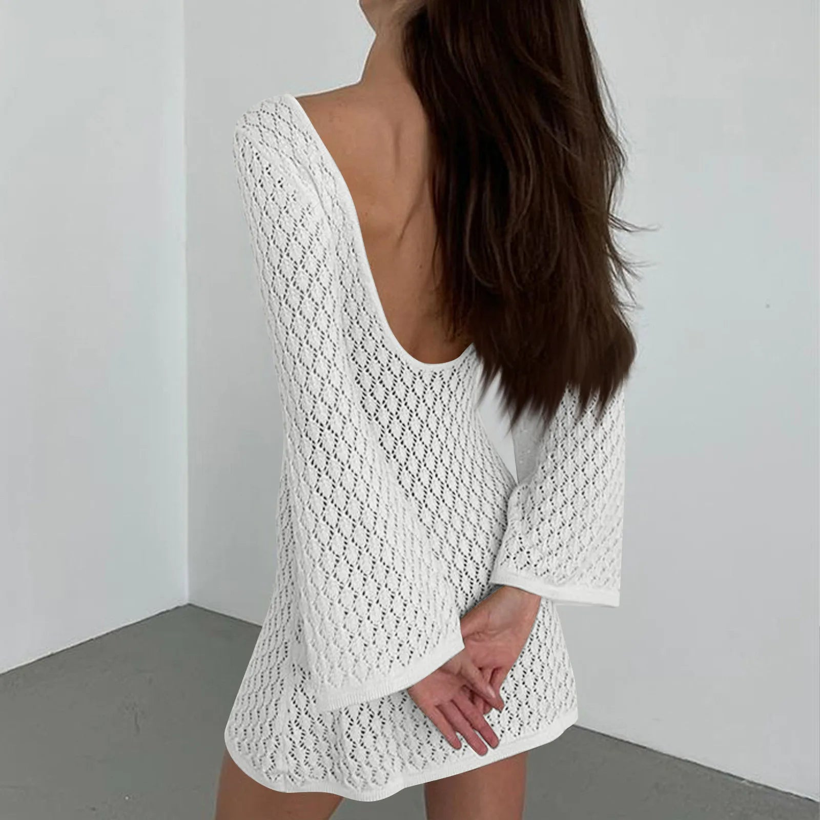 שמלת מיני חוף סרוגה גב פתוח  - Keira