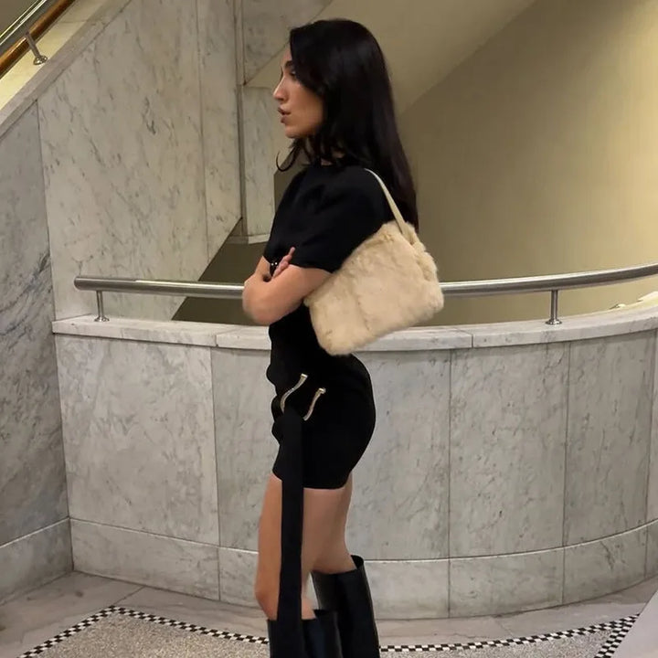 Specially designed mini dress with buckle and train decoration - Morgan