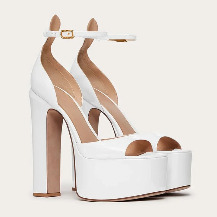 Shiny Faux Leather Platform Heel Sandals - Push