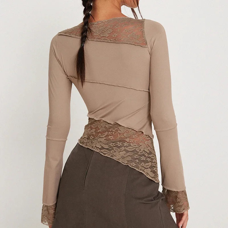 חולצה ארוכה צמודה בעיטור תחרה - אנייה