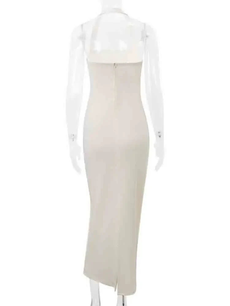 שמלת מקסי צמודה סגירת סיכות גב פתוח - Natasha