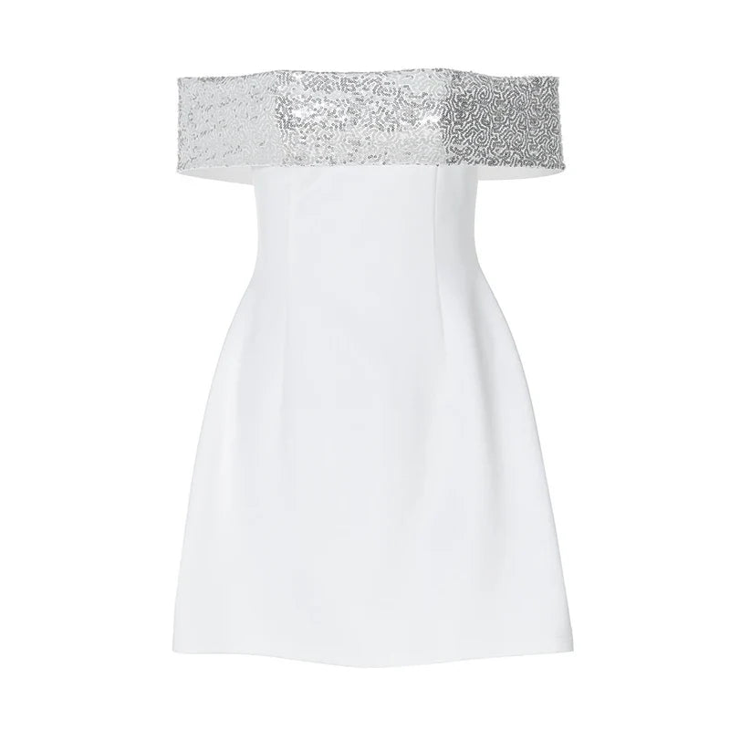 שמלת מיני בגזרת A כתפיים חשופות בעיטור פאייטים - לוריאן