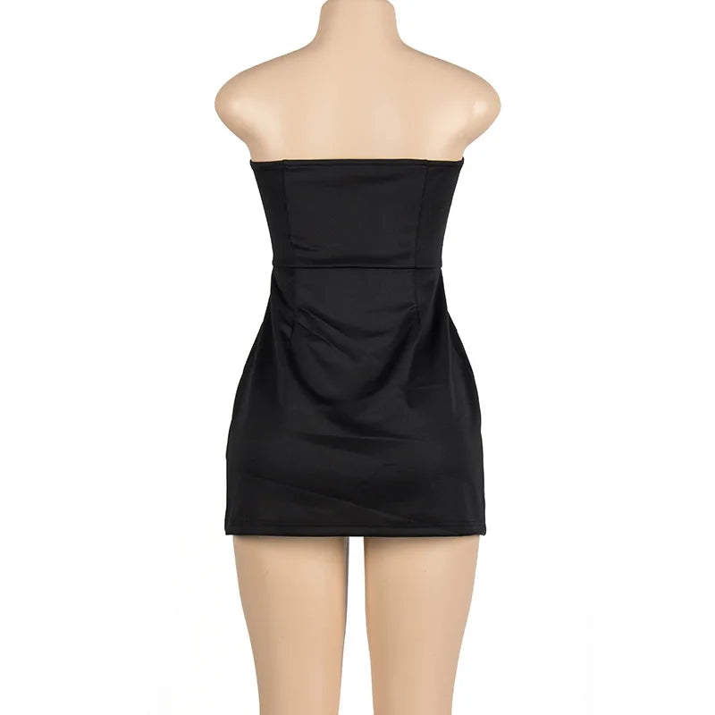 שמלת מיני סטרפלס בגזרת A בעיטור דמויי כיסים - אנחלס