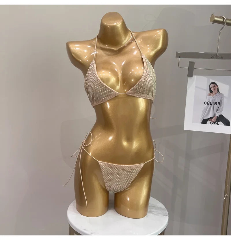 ביקיני קשירה משולשים בעיצוב רשת יהלומים - דיימונד