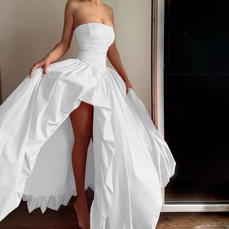 שמלת מקסי סטרפלס בלון בעיצוב שסע - אוקיאנה