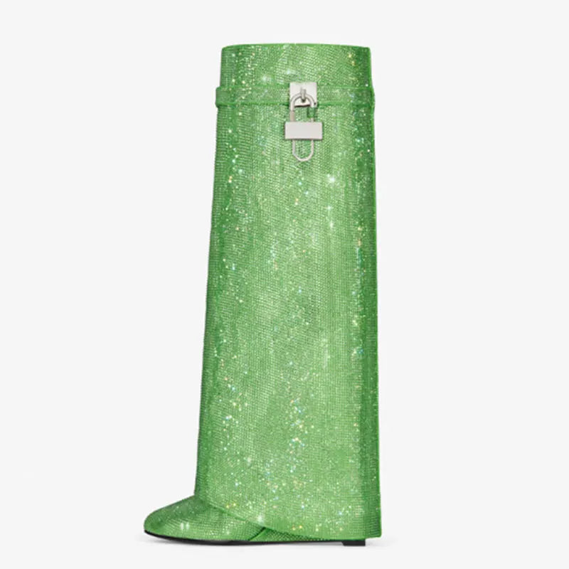 מגפי עקב גבוהים בעיצוב זרקונים מנצנצים ומנעול - Bailey