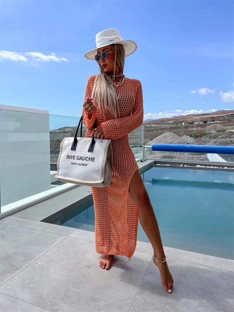 שמלת חוף רשת מקסי בעיצוב שסע - Miranda