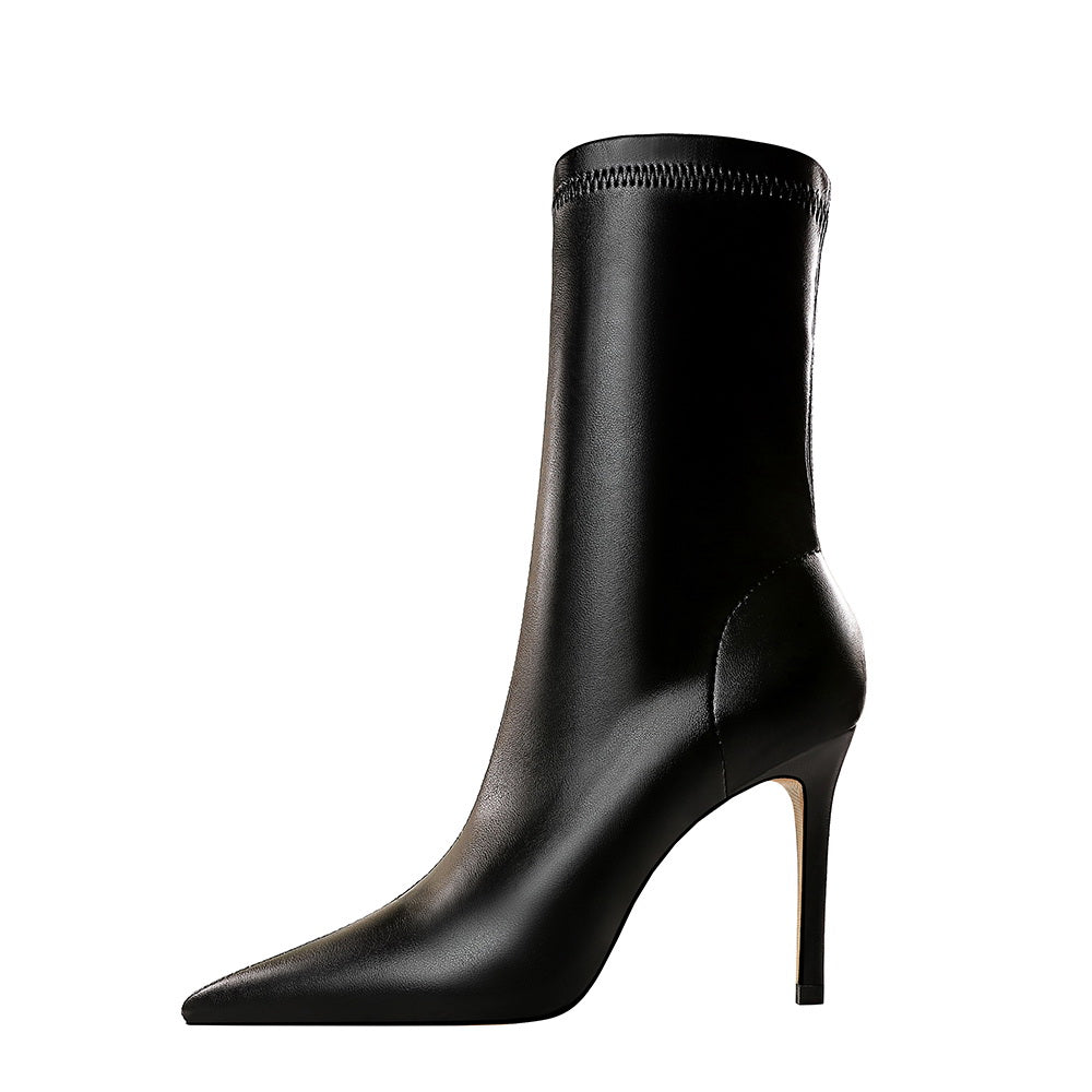 Faux leather heeled boots with warm fur lining - DORI