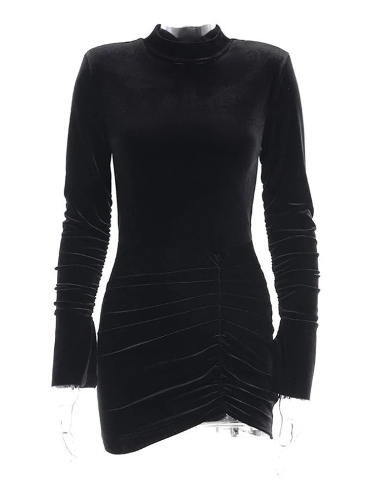 שמלת מיני גולף קטיפה בעיצוב כיווצים - Julia