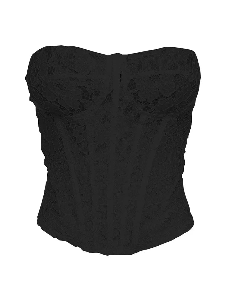 סט שני חלקים חצאית סאטן ומחוך סטרפלס תחרה - אריזונה