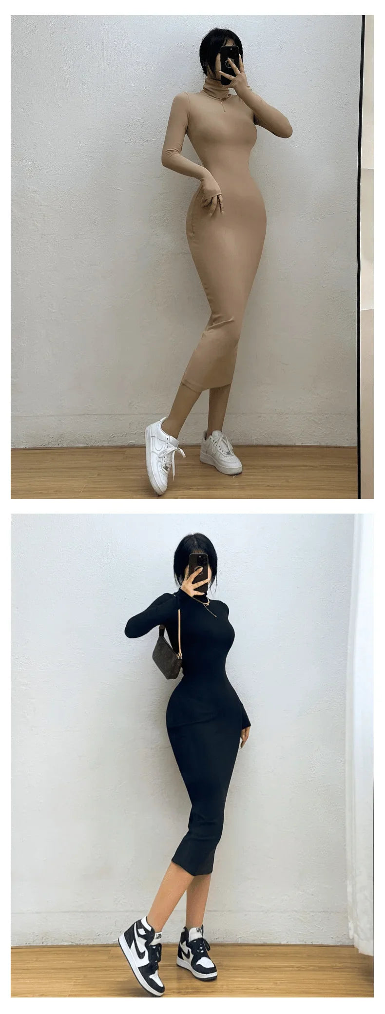 שמלת מידי סרוגה צמודה צווארון גולף - Kira