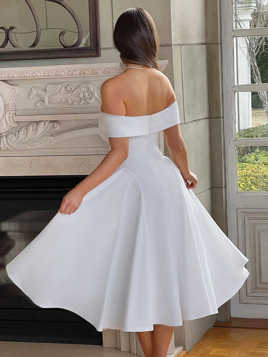 שמלת מידי בגזרת A כתפיים חשופות - רונאל