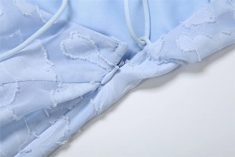 שמלת מקסי שיפון בעיטור רקמת עלים קשירה בגב להצמדה במותן - מונה ליז