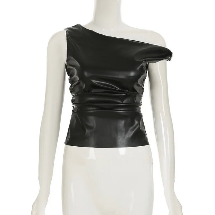 Faux leather top with asymmetrical design - Kami